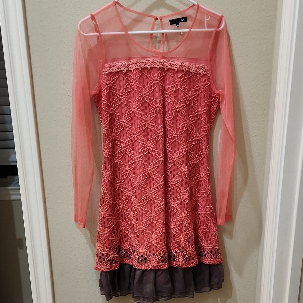 Ryu Coral Lace Mini Dress